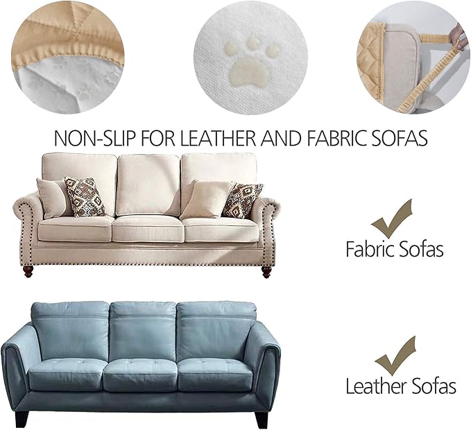 Ameritex Couch Sofa Slipcover 100% Waterproof Nonslip Quilted Furniture Protector Slipcover for Dogs, Children, Pets Sofa Slipcover Machine Washable (Sand, 68'') - Image 4