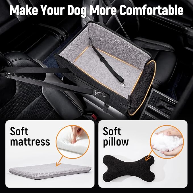 YJGF Center Console Dog Car Seat,Pet Car Seats for Small Dogs,Under 30 lbs | for Full Size Truck,Soft Padding and Pillow,Safety Belt, PU Leather,Portable Puppy Booster,More Space,Portable Puppy Carrier - Image 2
