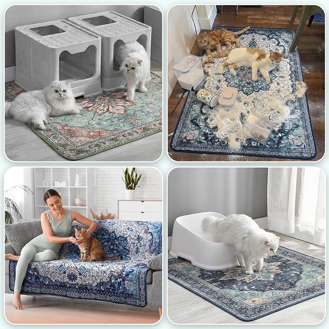 Hompet Cat Litter Mat 2 Pack, 36x60 Large Machine Washable Trapping Mats for Cats, Super Absorbent & Urine-Proof Cat Litter Box Mat for Floor, Waterproof & Non Slip Kitty Litter Rug - Image 4