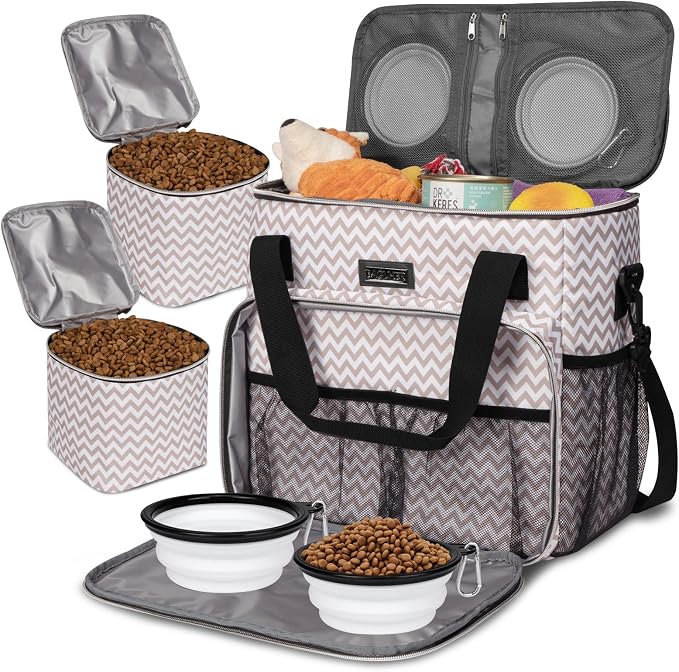 BAGLHER Dog Travel Bag, Pet Travel Bag (ALL Pet Travel Supplies), With 2 Pet Food Containers and 2 Collapsible Silicone Bowls; Essential Kits for Travel BLW by BAGLHER