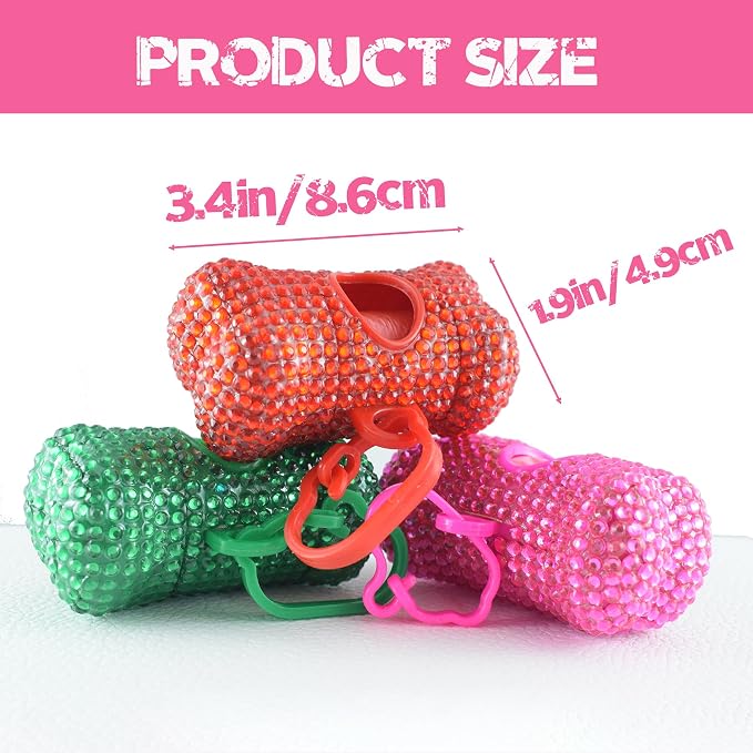 Bling Dog Poop Pickup Bag Dispenser Holder Pet Waste Disposal Bag Pet Trash Bags Holder Bone Shaped Hot Pink with small garbage bags - Image 3