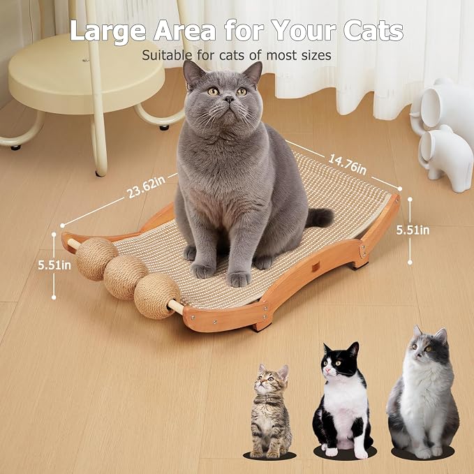 3 in 1 Sisal Cat Scratcher Bed, Solid Pine Cat Scratcher with Balls (Wood) | Extra Large Cat Scratching Post with Hammock, Cat Scratcher for Scratch & Play & Rest, Cat Furniture for Indoor Cats, Kitten - Image 5