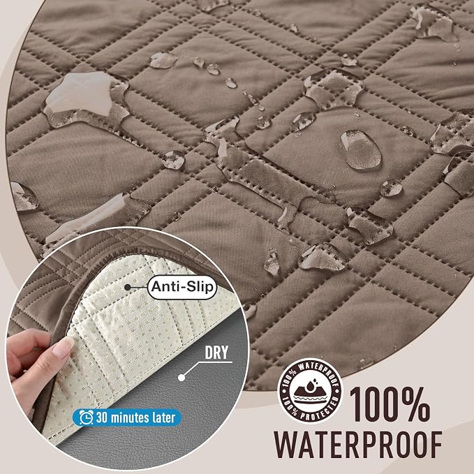 TAOCOCO Waterproof Loveseat Covers for Dogs, Non Slip Couch Cover, 54'' | Washable Love Seat Covers with Arms for 2 Cushion Couch, Dog Sofa Cover Protector, Pockets & Backless Design, Taupe - Image 3