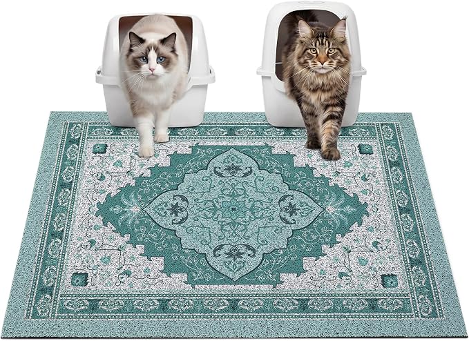 Glittme Cat Litter Mat, 33"x22" Non-Slip Washable Trapping Mat for Cats | Litter Trapping Mat With Thick PVC Coil To Catch Scatter, Soft On Paws And Waterproof Bottom To Protect Floors by Glittme