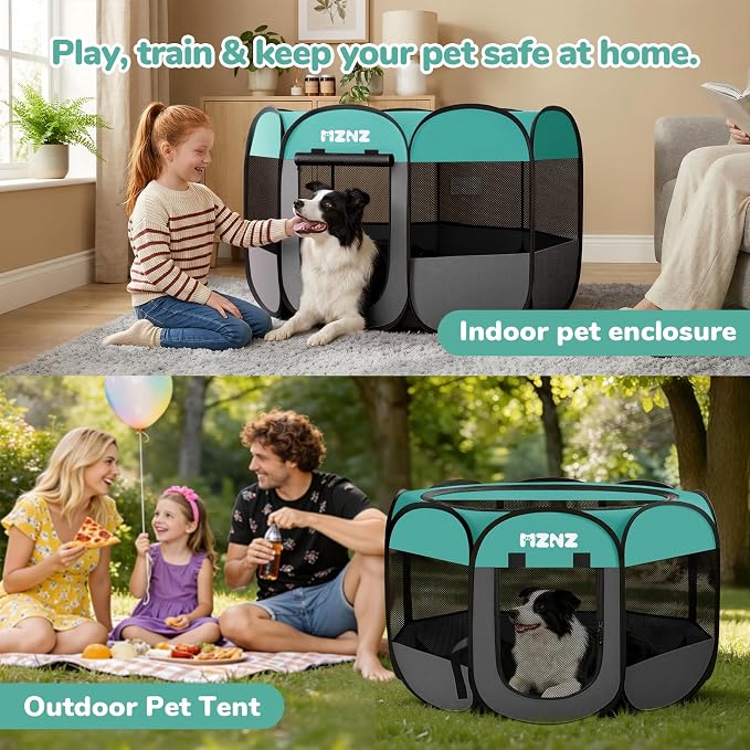 Dog Cat Small Animal Puppy Playpen Crate, Large, Blue | Portable Pop Up Pet Cage Enclosure Tent Kennel Indoor Outdoor with Carrying Case, No Assembly, Camping Use - Image 5