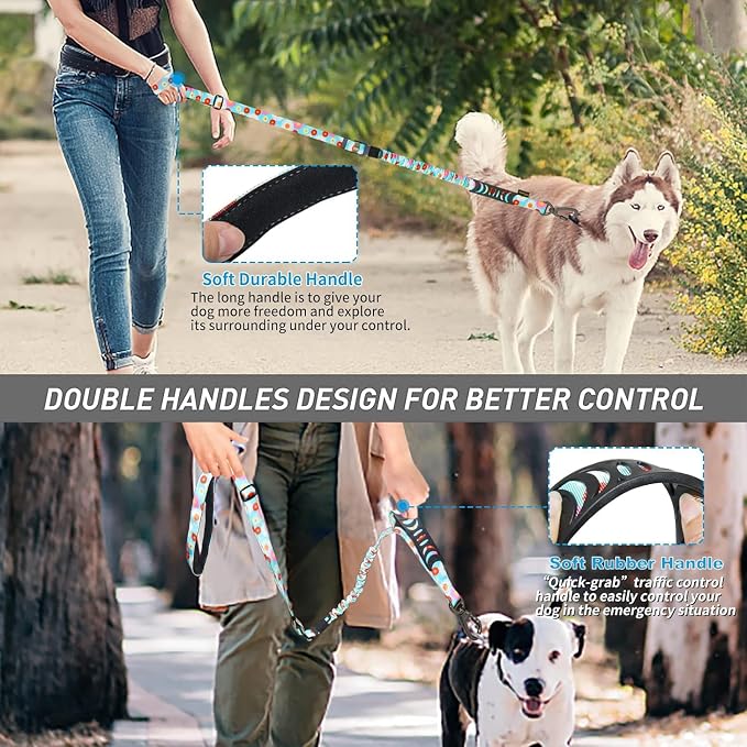 Hotsky Tactical Bungee Shock Absorbing No Pull Dog Leash,Leaves,4-6FT | Heavy Duty for Medium Large Dogs That Pull up to 660 lb,with Padded Double Handle ＆ Car Seatbelt,360°Rotating Locking Clasp - Image 7