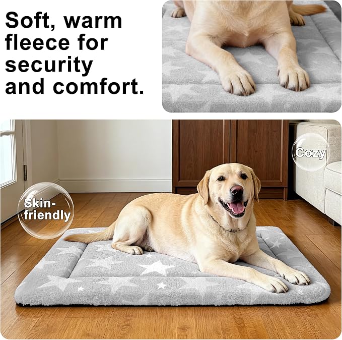 Dog Bed Mat – Soft & Comfortable Dog Kennel Pad for Crate – Durable Crate Bed & Mat for Dogs & Cats – Ideal for Crate, Kennel, and Home Use (Big&Little Stars Grey, L(35"*23"*1.5")) - Image 4