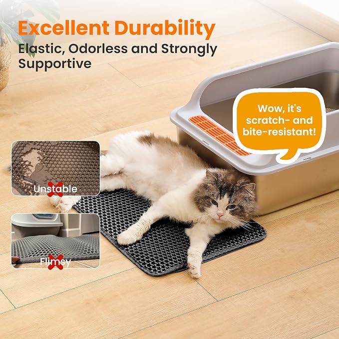 Small Cat Litter Mat, Double Layer Honeycomb Litter Box Mat | 20x14”, Reduces Litter Tracking, Waterproof, Non-Slip, Soft on Paws, Scratch Resistant, Easy to Clean, Black - Image 6