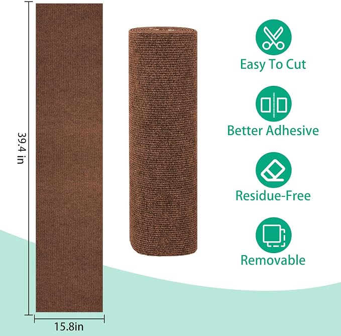 Trimmable Cat Scratcher Mat, Self-Adhesive Cat Scratching Carpet Pad Replacement for Cat Tree Shelves, Steps and Posts, DIY Cat Scratch Couch Furniture Protector (Brow, 39.4"x15.8") - Image 2