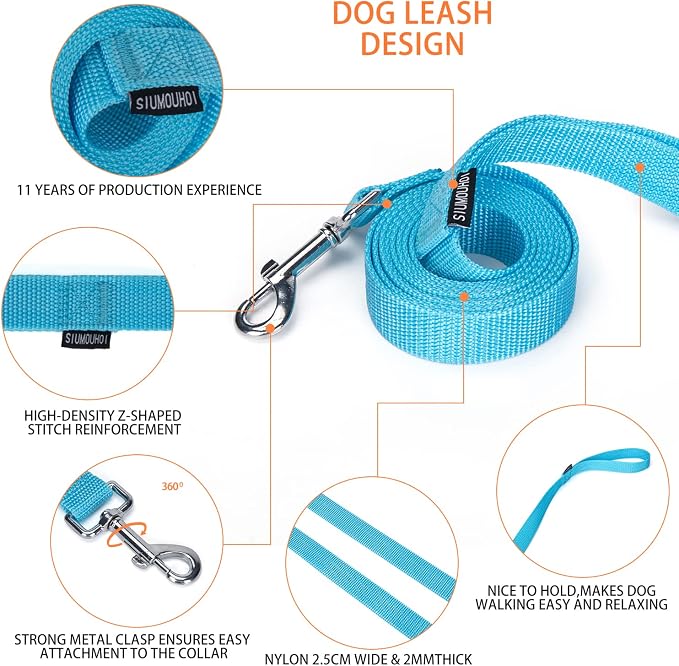 Strong Durable Nylon Dog Training Leash, 1 Inch Wide Traction Rope, 6 ft Long, for Small and Medium Dog (Mint Blue, 6 Feet) - Image 4