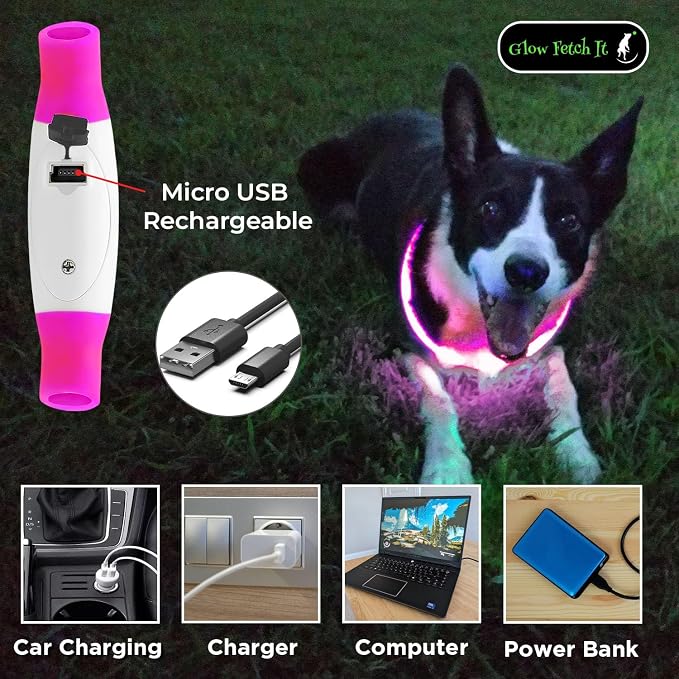LED Dog Collar, Waterproof Light Up Dog Collar Rechargeable, Dog Safety Necklace for Night Walking, Adjustable Cut-to-Fit Silicone Collar Small Medium Large Dog 27.5” Cuttable (Pink) - Image 4