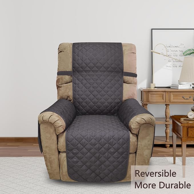 Reversible Chair Covers for Recliner Oversized, Dark Grey | Recliner Oversized Covers for Living Room with Elastic Straps, Water Repellent, Chair Protectors Covers for Dogs - Image 2