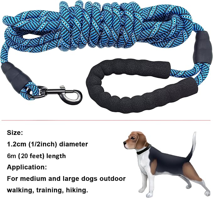 MayPaw 20ft Long Rope Dog Leash for Large Medium Dogs Soft Handle Dog Lead | 1/2-In Thick Lead, 3/6/8/10/12/15/20/30FT Training Leash, 14+ Colors - Image 4