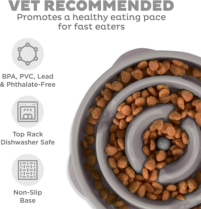 Outward Hound Fun Feeder Slo Bowl Dog Slow Feeder, Drop, Gray, 11.8" | Slows Fast Eaters, Can Aid Digestion, Holds 4 Cups Dry or Wet Food, Non-Slip Base, Easy Clean, No BPA, Medium to Large Dogs - Image 3