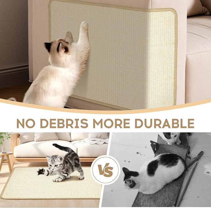 Graciadeco White Cat Scratching Mat Sisal, 2 Packs Sisal Fabric Large Cat Scratching Pad for Indoor Cats with Adhesive Hook Loop Tape, Wall Scratchers for Indoor Cats 23.6" x 15.7" - Image 5