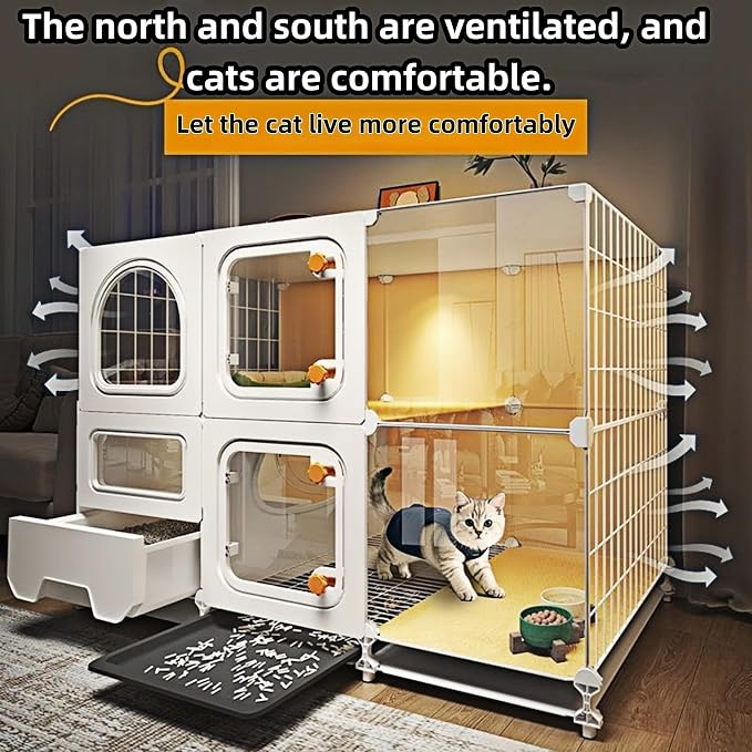 cat cage Indoor with Litter Box, Complimentary Bed, Bowl,Cleaning Three Piece Set,Large cat Enclosure, Cat House with Wheels Outdoor,Small Animal Cage cat Kennel (28″(L) x18.1″(W) x32.3″(H) - Image 9