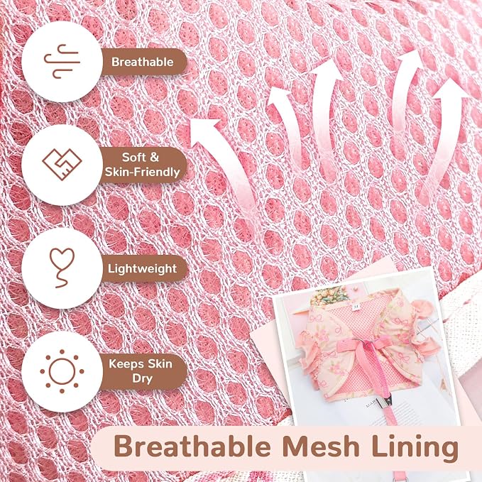 ABRRLO Small Dog Harness and Leash Set Soft Breathable Mesh No Pull Puppy Harness with Bowknot Adjustable Cute Pink Dog Vest Harnesses for Small Dogs Cats Girl Pet Harness for Walking Outdoor(Pink,M) - Image 5