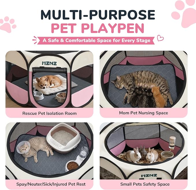 Dog Cat Small Animal Puppy Playpen Crate with Pee Pad, Small, Pink | Portable Pop Up Pet Cage Enclosure Tent Kennel Indoor Outdoor with Carrying Case, No Assembly, Camping Use - Image 3