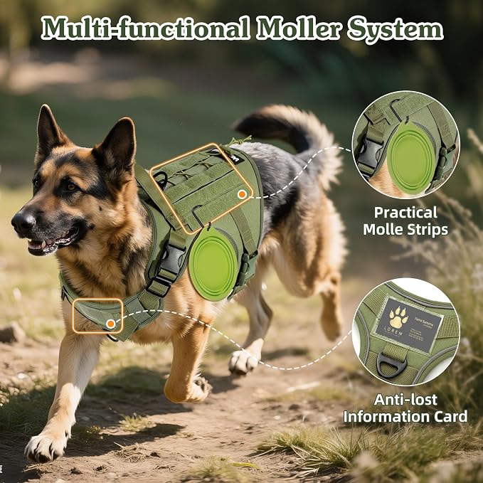 VavoPaw Heavy Duty Tactical Dog Harness for Small Dogs, No Pull Adjustable | Pet Harness Reflective Service Training Easy Control Pet Vest Military K9 Working Dog Harnesses（Army Green, S） - Image 6