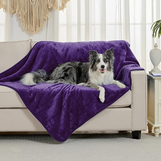 Soft Waterproof Blanket for Bed Couch Sofa, Dark Purple, 50x60inches | Liquid Pee Proof Pet Blanket for Dog Puppy Cat, Reversible Sherpa Fleece Blanket for Couch Cover, Furniture Protector - Image 2