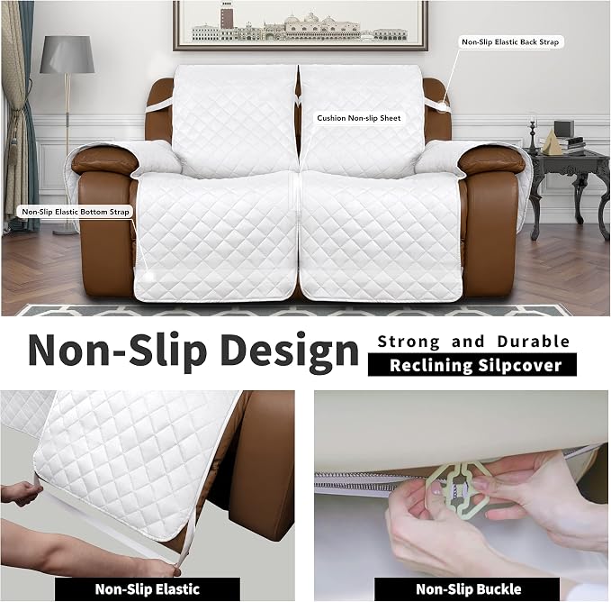 Easy-Going Reversible Couch Cover for 2 Seat Recliner Sofa, White/White | Sofa Slipcover For Dogs, Sofa Cover For Loveseat Recliner, Furniture Protector Mat, Pet Friendly - Image 4