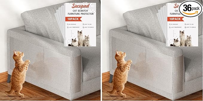 Secopad 18 PCS Large Cat Scratch Furniture Protector, Transparent Couch Protector from Cat Claws, Single-Sided Self Adhesive Anti Pet Deterrent Sofa Cover, 17IN (Pack of 2) by Secopad
