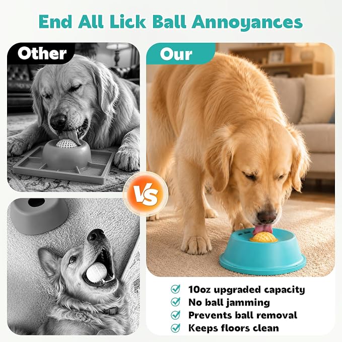 Slow Feeder Dog Licking Bowl, Anti-Removal Ball Liquid Feeding Bowl, No-Spill Leak-Proof & Jam-Free Rolling, Food-Grade Detachable Design, 10oz Capacity for Large Medium Small Dogs and Cats - Image 5