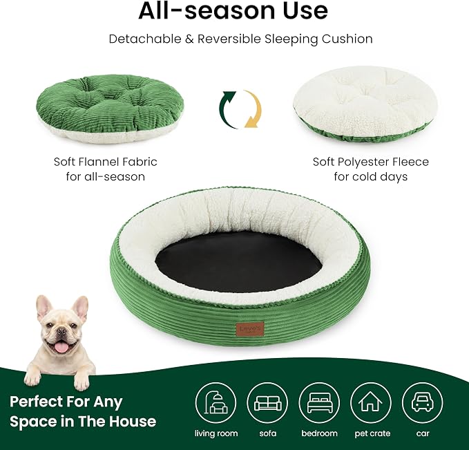 Love's cabin Round Donut Cat and Dog Cushion Bed, 30in Pet Bed for Medium or Large Dogs, Anti-Slip & Water-Resistant Bottom, Soft Durable Fabric Pet Beds, Washable Calming Cat Bed, Light Green - Image 3