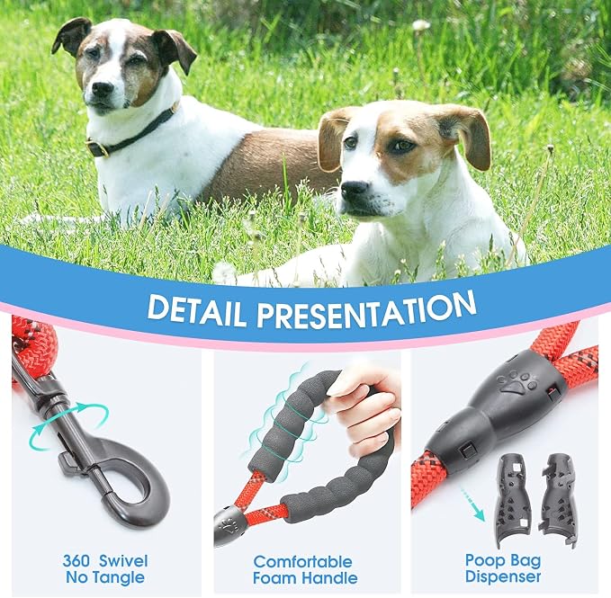 2/4/5/6 FT Dog Leash with Comfortable Padded Handle and Highly Reflective Threads for Small Medium and Large Dogs (5FT-1/2'', Red) - Image 3