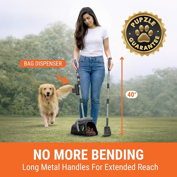 Pupzle Dog Pooper Scooper with Bag Attachment, 40" Long Handle Dog Scooper | Dog Poop Scoop for Yard, Large Capacity Swivel Bin and Rake Pooper Scooper, Lavender Scented Bags for Large Dogs (Grey) - Image 2