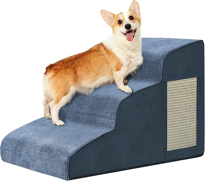 Dog Stairs for Small Dogs 15.7" H, Dog Ramp for Bed, 3-Step, Navy | Dog Steps for Bed, Couch, Pet Stairs with Non-Slip Bottom Design, Cat Scratching,High Density Foam Portable Pet Steps, Indoor by Ahpmeoa