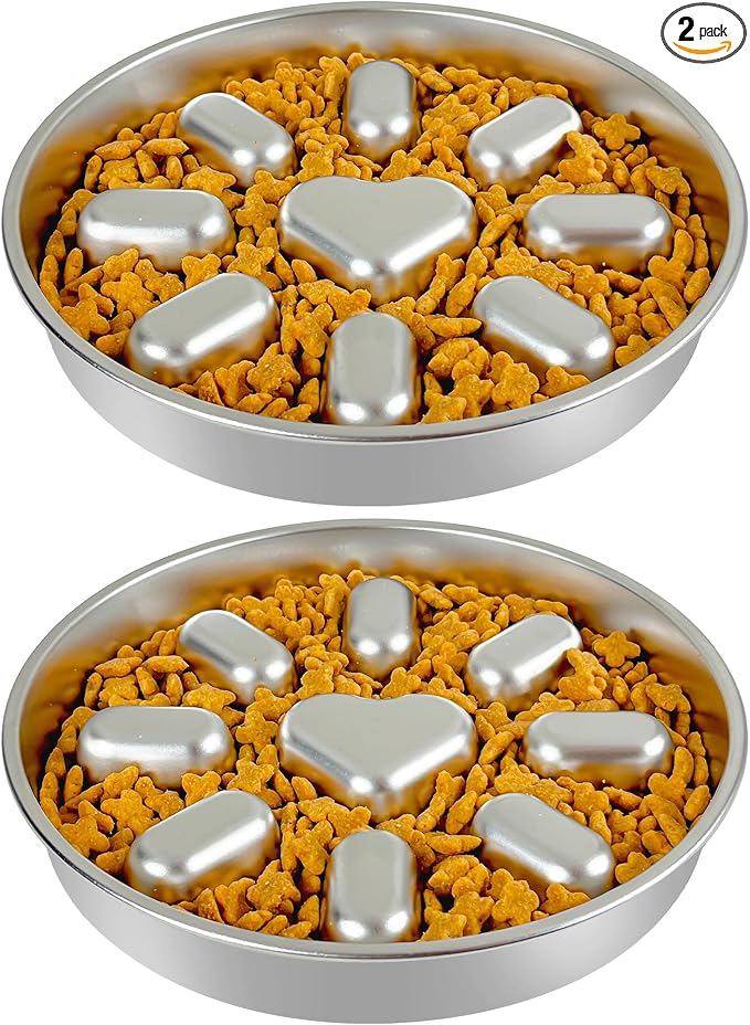 Slow Feeder Dog Bowls with Non-Slip Mat, Stainless Steel Metal Slow Feeder for Small & Medium Dogs, 2 Cups Pet Bowl for Slows Down Eating, Dishwasher Safe, Anti-Gulping Dog Bowl -2 Pack by Oiwliur