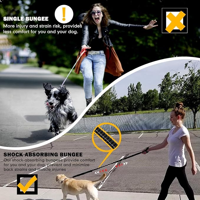 Heavy Duty Bungee Dog Leash with Locking Carabiner for Large Dogs | No Pull Bungee Shock Absorbing, 2 Padded Handles for control, Fits 60-150 lbs Dogs, Seatbelt Buckle, Reflective - Image 7