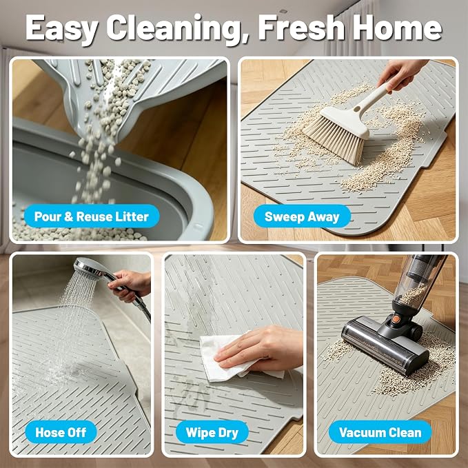35"x27" Extra Large Silicone Cat Litter Mat for Multi-Cat Homes | Soft Silicone Material, Traps Loose Litter, Waterproof Raised Edges, Stays in Place, Easy to Shake & Clean - Image 4