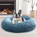 JOLLYVOGUE Calming Dog Bed Medium Size Dog, 31in Donut Washable Medium Pet Bed, Anti-Slip & Anti-Anxiety Fluffy Faux Fur Round Dogs Bed, Fits up to 45 lbs Pets (Blue) by JOLLYVOGUE