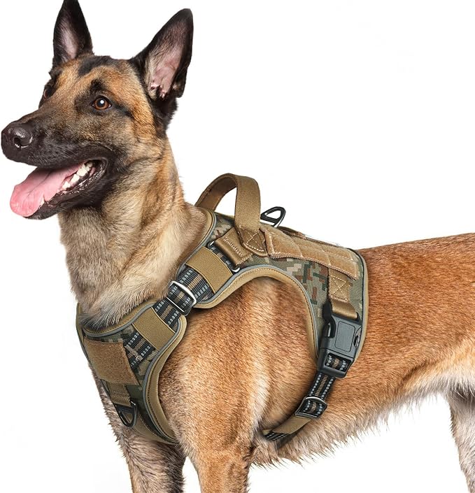 rabbitgoo Tactical Dog Harness for Large Dogs, No Pull Service Pet Vest | Military Molle System & Easy Control Handle, Adjustable and Reflective for Walking and Training, Desert Camo, Large by rabbitgoo