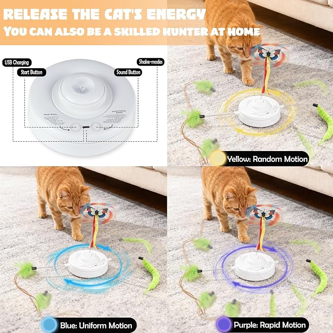 Interactive Cat Toys Rechargeable for 4 in 1 Hide and Seek Game, Moving Concealed Wand Feathers, Real Mouse Squeaky, Durable Exercise Toys for Indoor Cats for Bored Adult Cats Wand Toy - Image 5