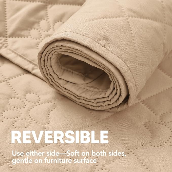 PAWFINITY Waterproof Couch Covers for Dogs, Pet Blanket for Sofa Washable | Paw Print Quilted, Hair Resistant, Anti Cat Scratch, Pee Proof Furniture Protector for 3 Seat Sofa and Bed, 30x80 Inch, Beige - Image 10