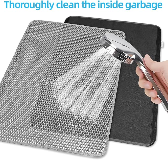Double-Layer Cat Litter Mat, Detachable, Large 36"x28", Gray | Extra Large cat litter box mat, detachable hook & loop for easy cleaning, soft EVA, nonslip, urine-proof, washable - Image 3