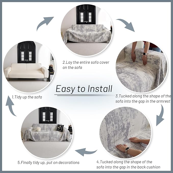 MYSKY HOME Couch Cover for Sectional Sofa Set Furniture Sofa Cover Washable for Dog Cat Pet Couch Cover 3 Cushion Couch Sofa Chenille Couch Protector Multi Use Couch Covers Blanket,91" X150" - Image 5