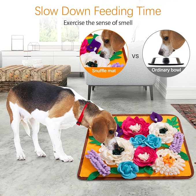 Snuffle Mat for Dogs Pet Treats Feeding Mat for Small/Medium Breed Dogs Non-Slip/Portable/Durable Interactive Dog Puzzle Toys Encourages Natural Foraging Skills (Orange) - Image 3