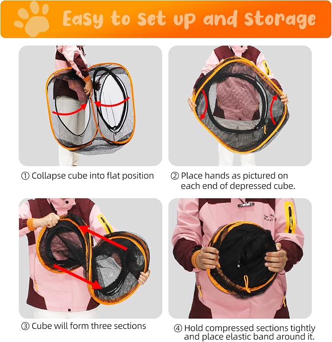 Cat Play Tunnel + Cube(with Three Ways) for Indoor and Outdoor, Cat Playpen, Play Enclosures, Collapsible Playhouse, Tunnel, Easy to Connect with Tent 2 Tunnels + Cube - Image 5