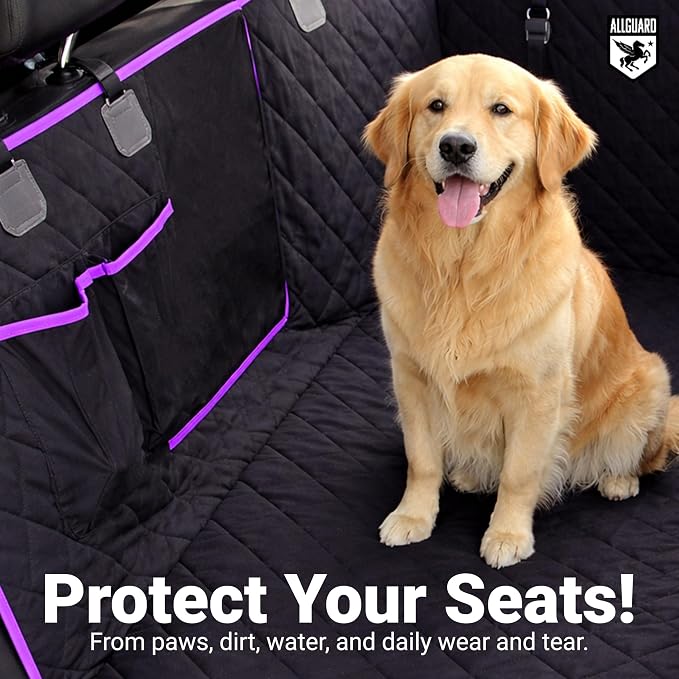 Dog Car Seat Cover for Back Seat, Waterproof, Scratchproof, Nonslip, Dog Hammock for Car, Safety Harness Included, Seat Covers for Pet Dogs, Truck & SUV Size (Black/Purple) - Image 2