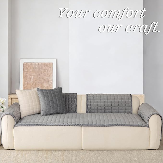 Velvet Washable Couch Cover for Dog,L Shape Sofa Cover for Pets. | 27.6"x94.5",Dark Grey,Sectional Couch Cover,Soft Velvet,Non-Slip,Furniture Protector,quilted - Image 3