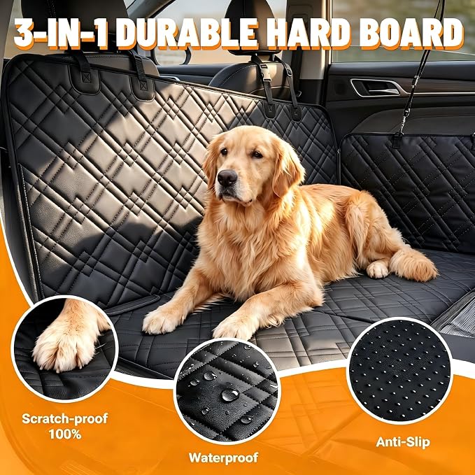 Back Seat Extender for Dogs - Hard Bottom Dog Car Seat Cover for Back Seat Holds 400lbs, Upgraded Waterproof Dog Hammock for Car and SUV, Sturdy Backseat Extender for Dogs (Black) - Image 4