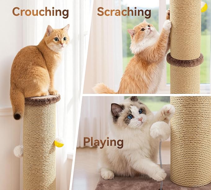 5-Inch Sisal Cat Scratching Post, 36" Tall Scratch Tower, Brown | 6.5" Top Perch, 20.8×15.9" Stable Base, Durable Scratcher, For Indoor Cats - Image 5