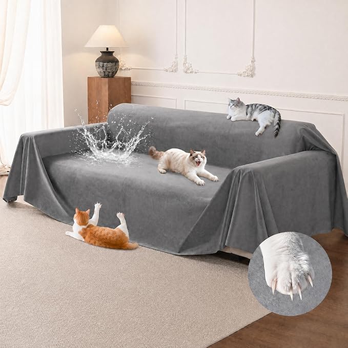 Loiion Cat Scratch Couch Cover Waterproof Sofa Cover 134" x71 Gray | Pet-Friendly Couch Protector, Anti-Scratch & Non Slip Sofa Cover For Cats Dogs Kids, Machine Washable by Loiion