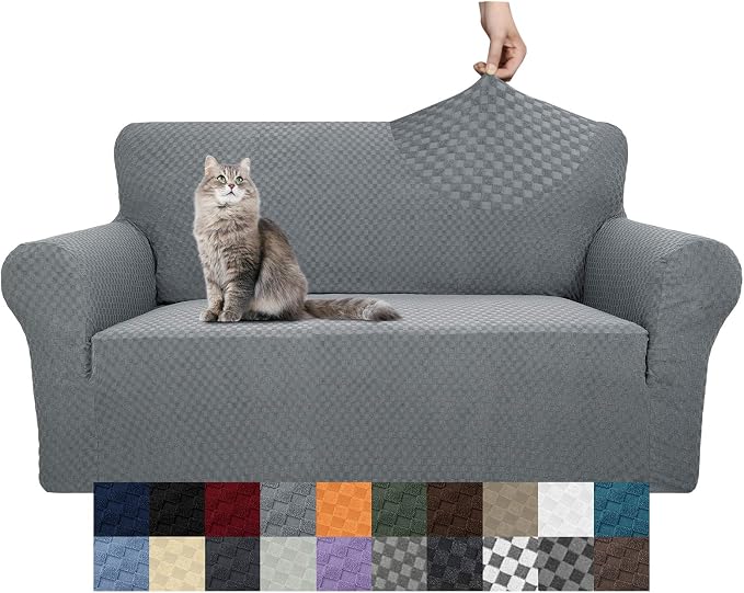 YEMYHOM Couch Cover Latest Jacquard Design High Stretch Sofa Covers for 2 Cushion Couch, Pet Dog Cat Proof Loveseat Slipcover Non Slip Magic Elastic Furniture Protector (Loveseat, Light Gray) by YEMYHOM