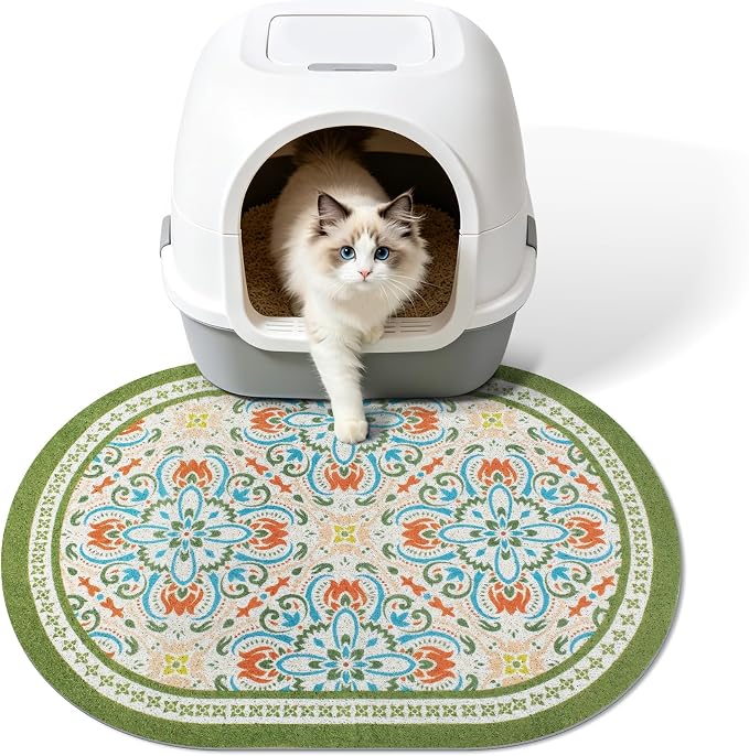 Cat Litter Mat, 24"x15" High Density PVC Litter Trapping Mat, Non-Slip, Waterproof & Urine-Proof Litters Catcher Mats, Keep Floor Clean, Soft on Kitten Paws, Cat Essentials Bean Green by Yigerlee