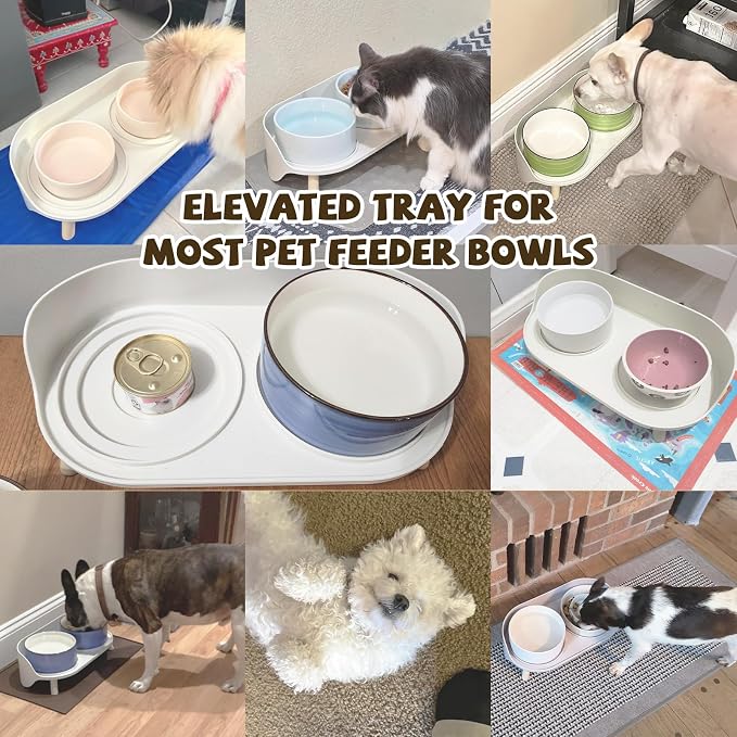 Raised Dog Feeder Bowl Stand (Without Bowls), Fits Dish up to Φ 6" | Spill Proof Elevated Dog Food Stand, Double 3 Diameters Pet Food Holder for Small and Medium Breeds and Cats, Grey - Image 8